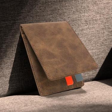 Imagem de Carteira masculina fina com bolso frontal minimalista com vários compartimentos, organizador compacto de viagem para negócios, Marrom escuro, Casual