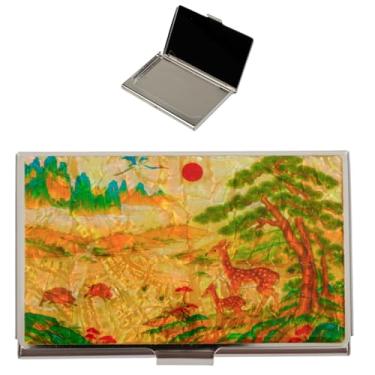 Imagem de February Mountain Porta-cartões de visita em madrepérola – paisagem coreana de cervos e montanhas | Presente exclusivo de escritório de arte asiática para homens e mulheres | Estojo de cartão elegante