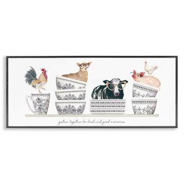 Imagem de Stupell Industries Gather for Food Animal Bowls Arte giclée emoldurada branca, design por Cindy Jacobs, 33 x 30