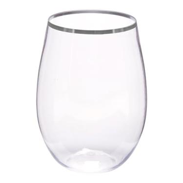 Imagem de WNA Taças de vinho Reserv de plástico transparente de 473 ml, pacote com 64, borda prateada para estilo adicional, descartável ou reutilizável, elegante e inquebrável, PET resistente a estilhaçamento
