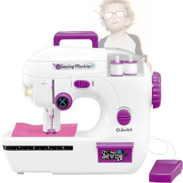 Imagem de Mini Máquina de Costura Elétrica, Modo de Alimentação Dupla, Máquina de Costura Fofa, Kit de Artesanato para Brincar de Faz de Conta para Meninas