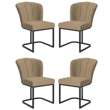 Imagem de Kit 4 Cadeiras Jantar Flor Mesa Cozinha Reforçada Base Metal Preta Capuccino