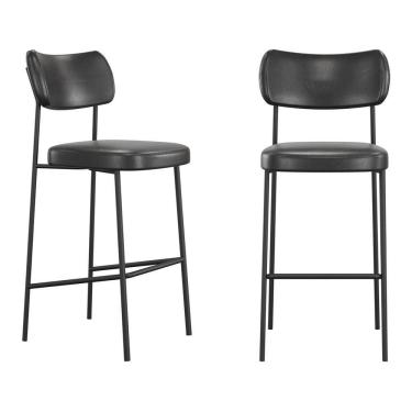 Imagem de Kit 02 Banquetas Altas Para Cozinha Lila Estofada Com Encosto Couríssimo Preto - Abmaza