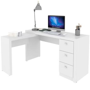 Imagem de Mesa De Canto Para Escritório Em L Angular Com 3 Gavetas Branco