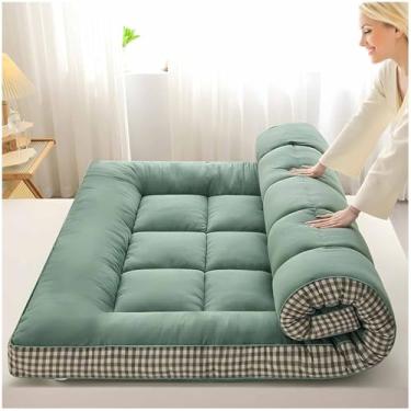 Imagem de Yadlan Colchão de chão estilo japonês futon, colchão portátil dobrável, colchão de acampamento adulto, sofá de acampamento, colchão de quarto de hóspedes, tapete de dormir tatame verde 180 x 200 cm