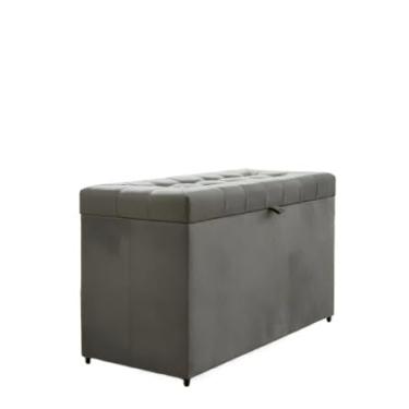 Imagem de Puff Baú Decorativo Estofado C/pistão á gás 68 cm 100% MDF(CINZA,Rodizios c/travas)