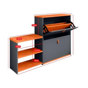 Imagem de Sapateira Organizadora Com Prateleira E Gaveta Basculante Hall de Entrada(Vitória Cinza Com Freijó)