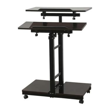 Imagem de Mesa de suporte para sentar, mesa de rodinhas com teclado de ajuste de altura, elevador de 73 a 120 cm, mesa de trabalho de 87 a 150 cm, placa de alta densidade de fibra de aço carbono, mesa de