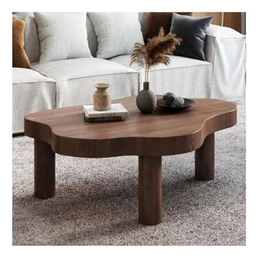 Imagem de HGTRH Mesa de café em forma de nuvem, forma de nuvem de madeira maciça irregular decoração de mesa de sofá com 3 pernas canto redondo para sala de estar quarto de dormir móveis nogueira 110 x 80 x 40