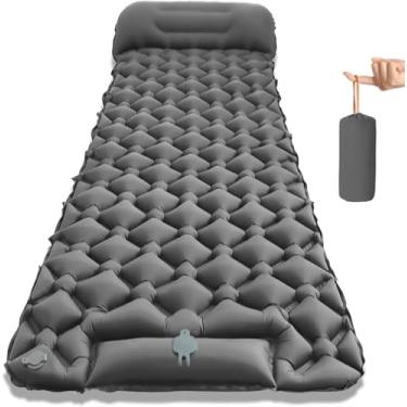 Imagem de Colchão Inflável de Camping com Almofada, 190x60cm, TPU Impermeável, Azul, com Bomba de Ar Integrada