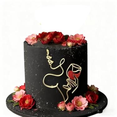 Imagem de Acrylic Lady Face Cake Topper, Gold Minimalist Art Women Facial Lines Cake Side Decoration for Queen Birthday Cake Topper, Wedding Cake Charm Decor Valentine's Day Party Supplies (GOLD1)