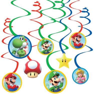 Imagem de Amscan 671554 Super Mario Brothers Value Pack Foil Swirl Decorations, Party Favor 7" 12 ct