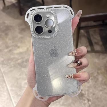 Imagem de HTVJFX Capa ultrafina transparente com glitter e sem moldura para iPhone 16, capa rígida de acrílico à prova de choque (para iPhone 16/branco)