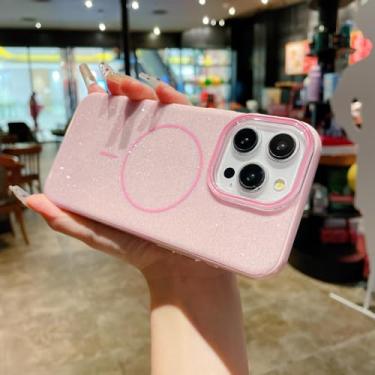 Imagem de HTVJFX Capa de celular luxuosa com glitter para iPhone 13 Pro Max, carregamento sem fio, capa magnética à prova de choque (para iPhone 13 Pro Max/rosa)