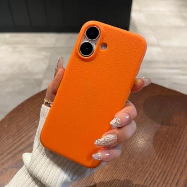 Imagem de HTVJFX Capa de celular luxuosa de couro macio fosco com padrão de silicone à prova de choque para iPhone 15 Plus (para iPhone 15 Plus/laranja)