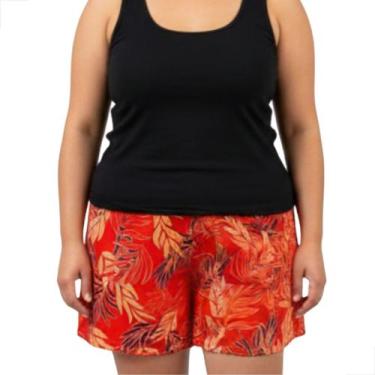 Imagem de Shorts Feminino Plus Size Floral Poliéster Bermuda Casual - ALPHAPOLO,