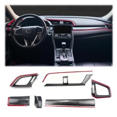 Imagem de Adequado para Honda 10ª geração Civic 2016 2017 2018 2019 2020 2021 acessórios fibra de carbono cor interior do carro console central painel painel listra capa de painel adesivo de acabamento de