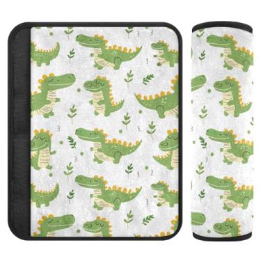 Imagem de ODAWA Linda almofada de cinto de segurança de carro de crocodilo, pacote com 2 protetores de alça de ombro para liberar o estresse no pescoço e ombro para dirigir com segurança 25,4 x 19,6 cm