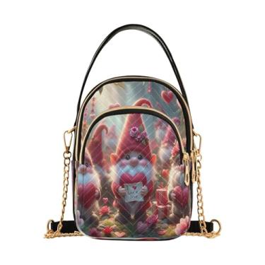 Imagem de Joisal Bolsa tiracolo acolchoada com desenho de cachorro-quente para mulheres, bolsa de ombro pequena com zíper triplo para o verão, Gnomos fofos para o Dia dos Namorados, 15*21*8cm