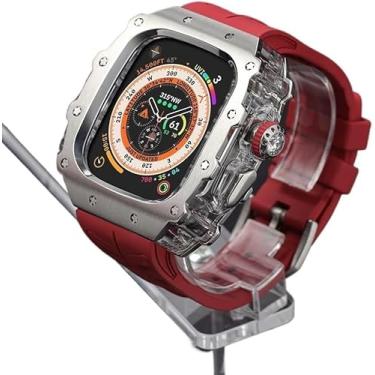 Imagem de MGTCAR Caixa de relógio de aço inoxidável resistente kit de modificação de pulseira, para Apple Watch série 9/8/7 45mm Ultra 2 49mm 44mm, pulseira de relógio esportivo de borracha para homens e