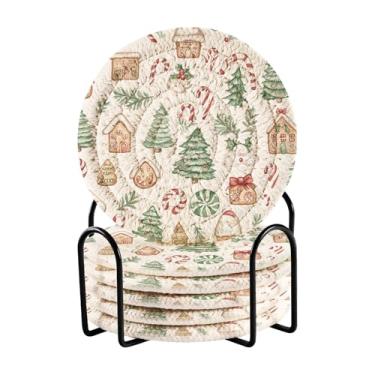 Imagem de Blueangle 6 peças de porta-copos de biscoito de gengibre para bebidas, porta-copos de tecido redondo super absorvente para mesa de café, proteção de mesa para decoração de casa (454)