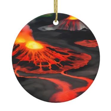 Imagem de Kilauea Vulcões Estampado Natal Cerâmica Pendurado Redondo, Pingentes de Porcelana, Decoração Criativa de Natal