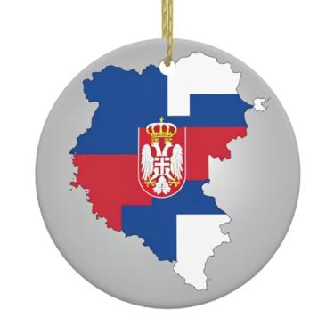 Imagem de Sérvia Bandeira Plana Impressão de Mapa de Natal Cerâmica Pendurada Redonda, Pingentes de Porcelana, Decoração Criativa de Natal