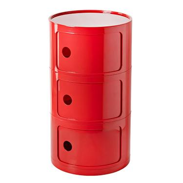 Imagem de Mesa De Cabeceira Com Gavetas E Porta De Correr - Mesa De Cabeceira Redonda Com Armazenamento Para Quarto, Sala De Estar Ou Banheiro - Mesa De Cabeceira Moderna Mesa Lateral, Red, 3tier