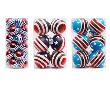Imagem de CUOFYUNL Conjunto de 24 peças de bolas do Dia da Independência com pingente de árvore de Natal de 6 cm, bolas decorativas, enfeites de 4 de julho, bolas suspensas patrióticas,