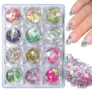 Imagem de Lifextol 12 grades de glitter de unhas para materiais de arte de unhas, pó acrílico com glitter grosso, decorações de unhas finas para arte de unhas, formas de glitter holográfico, lantejoulas para o