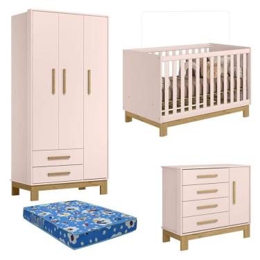 Imagem de Quarto de Bebê Q Encanto Slim Rosa Acetinado com Colchão Ortobom - Qmovi