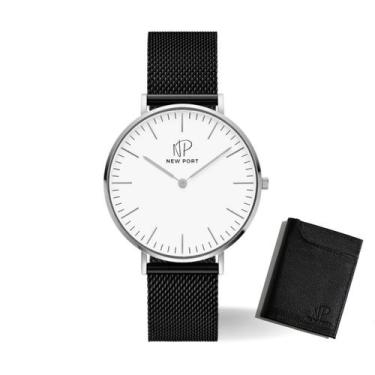 Imagem de Relógio Masculino Preto Clássico New Port Elegante Carteira Couro