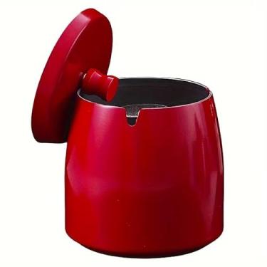 Imagem de Cinzeiro com tampa para cigarro, aço inoxidável, sem fumaça, inodoro, à prova de vento, cinzeiro para mesa de escritório em casa, pátio, varanda externa, vermelho