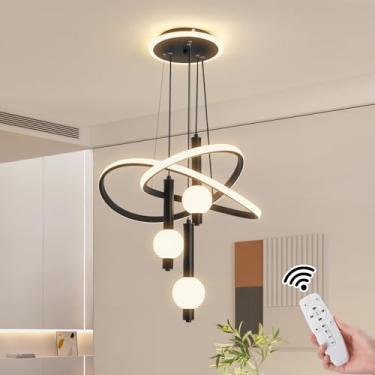 Imagem de Becailyer Lustres modernos para sala de jantar, luminária pendente de cozinha regulável LED de 50 cm, luminárias pendentes de teto preto sobre mesa, lustres de anel globo para sala de estar quarto