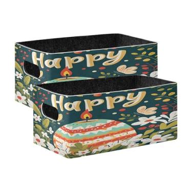 Imagem de xigua Conjunto de 2 caixas de armazenamento de ovos de Páscoa, cubo de armazenamento dobrável, organizador de cestas de armazenamento para livros, prateleiras, armário, lavanderia, berçário