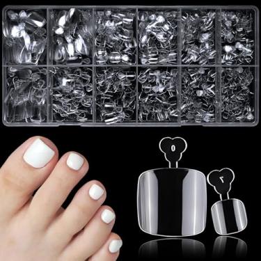 Imagem de Lifextol 600 peças de pontas de unhas macias de gel para unhas curtas e falsas, pontas quadradas para dedos dos pés, pressão nos dedos dos pés, capa completa, ponta de unha postiça, 12 tamanhos de