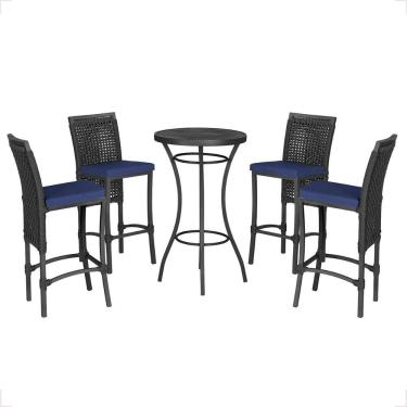 Imagem de Mesa Bistro E 4 Banquetas Roma Preta Corda Náutica 10 Preta