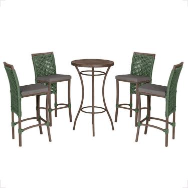 Imagem de Mesa Bistro E 4 Banquetas Roma Marrom Corda Náutica 11 Verde
