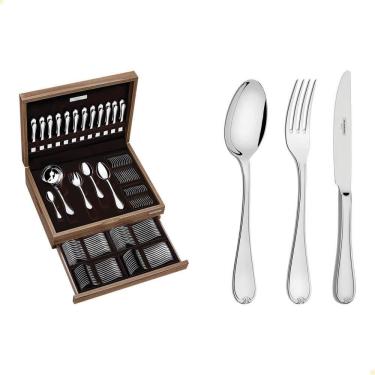 Imagem de Faqueiro Tramontina Vicenza Em Aço Inox Com Detalhes No Cabo E Estojo De Madeira 101 Peças 66924215