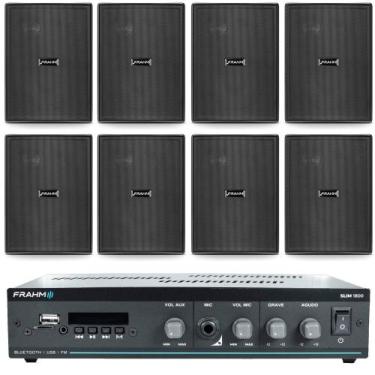 Imagem de Kit Sonorização Ambiente Slim 1800 Bluetooth com 8 Caixas Frahm Preta