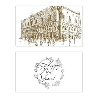 Imagem de Caderno de arquitetura com desenho de paisagem de ano novo festival felicitações cartão Bless mensagem presente