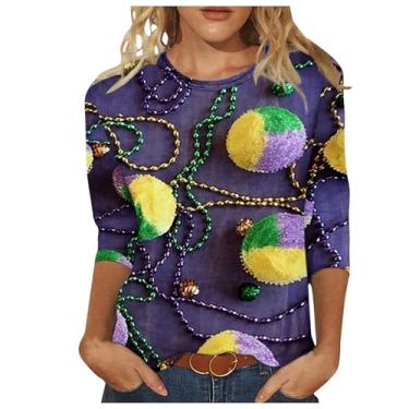 Imagem de Camisetas longas coloridas de ajuste relaxado para mulheres verão outono manga 3/4 comprimento gola canoa tops formais camisa feminina 2024, F-439 multicolorido, P