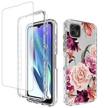 Imagem de Ueokeird Capa para Moto G50 5G, capa para Motorola G50 XT2149-1 com protetor de tela de vidro temperado, capa protetora para celular com estampa floral transparente para Motorola Moto G50 5G (flor