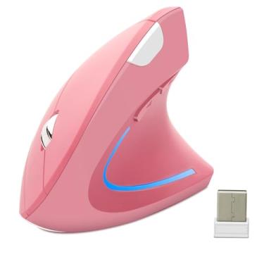 Imagem de OTYSRH Mouse ergonômico sem fio vertical Ergo óptico 2.4G mouse sem fio portátil para viagem com 6 botões 3 DPI ajustáveis 800/1200/1600 para PC, laptop, desktop (rosa)