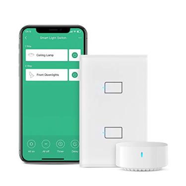 Imagem de BroadLink Interruptor de Luz Inteligente, Não Requer Fio Neutro, Polo Simples com Controle por App e Voz, Interruptor Temporizador Touch de 2 Botões, Hub Incluso
