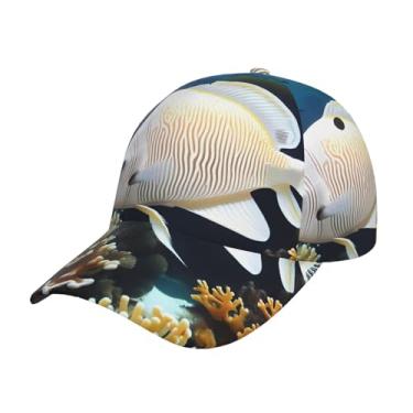 Imagem de Boné de beisebol sarja boné ajustável tamanho baixo chapéu para homens mulheres branco peixe dourado, Preto, One Size-Large