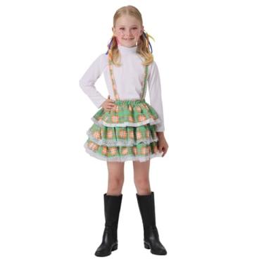 Imagem de Saia Infantil Festa Junina Xadrez com Suspensório Roupa Menina Salopete Jardineira Dança Quadrilha São João (BR, Alfa, M, Verde)
