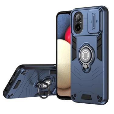 Imagem de Rfvzubemok Compatível com Realme C67 4G RMX3890 Capa de suporte, proteção de lente de câmera, suporte para carro, 2 em 1, capa de telefone antiqueda azul