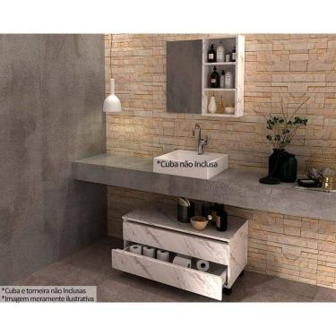 Imagem de Conjunto de Banheiro Balcão c/ Rodizios BN3603 s/ Cuba 80cm e Armário c/ Espelho BN3609 cor Mármore Branco - Tecno Mobili