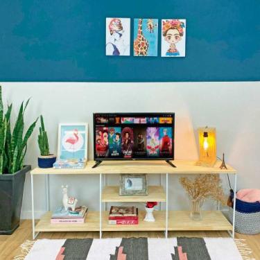 Imagem de Rack de TV Industrial de Ferro e Madeira  1,50m Natural e Branco - Art